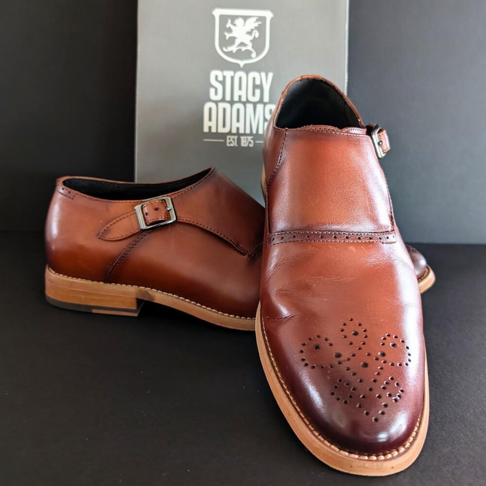 STACY ADAMS DINSMORE MONK STRAP SHOES - MENS 8 1/2W